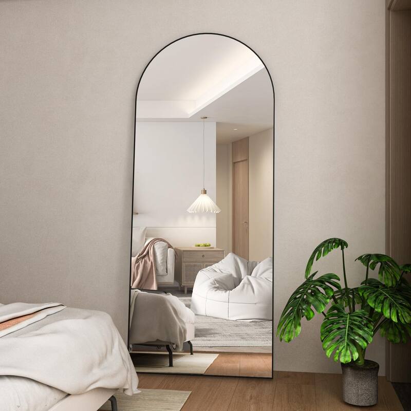 Arched Full Length Mirror 65" × 24", Floor Big Standing Mirror, Against